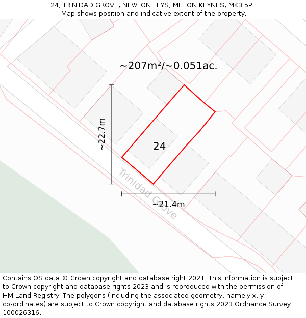 24, TRINIDAD GROVE, NEWTON LEYS, MILTON KEYNES, MK3 5PL: Plot and title map