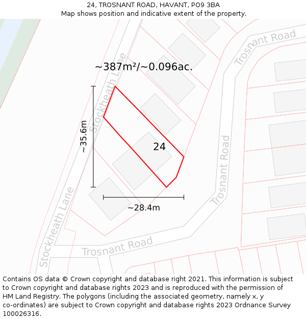 24, TROSNANT ROAD, HAVANT, PO9 3BA: Plot and title map