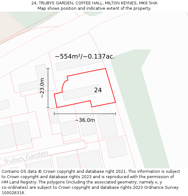 24, TRUBYS GARDEN, COFFEE HALL, MILTON KEYNES, MK6 5HA: Plot and title map