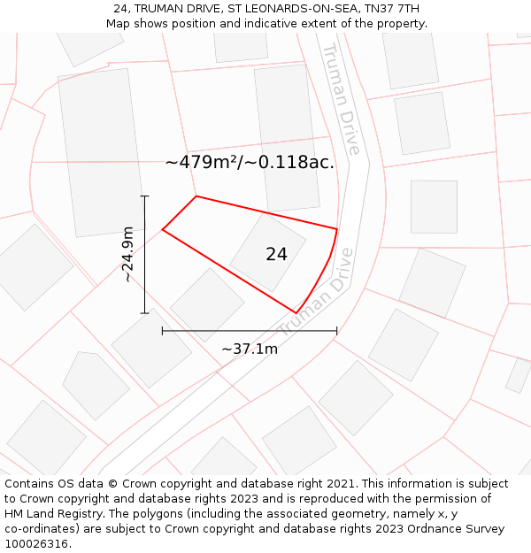 24, TRUMAN DRIVE, ST LEONARDS-ON-SEA, TN37 7TH: Plot and title map