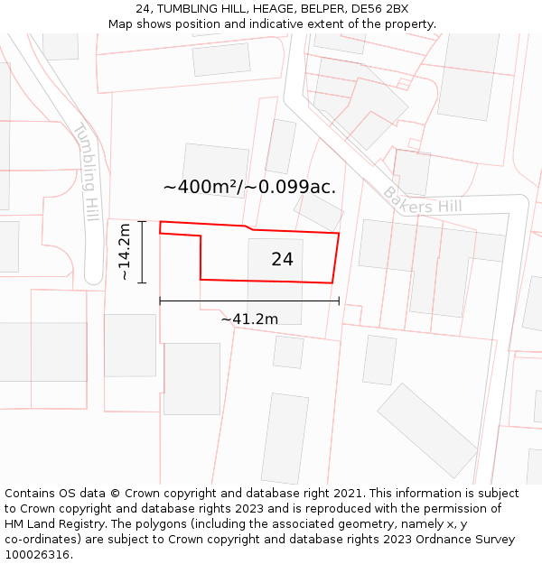 24, TUMBLING HILL, HEAGE, BELPER, DE56 2BX: Plot and title map