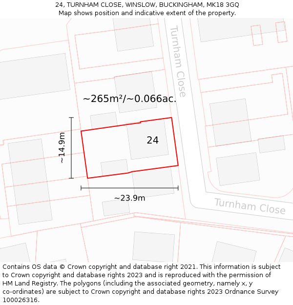 24, TURNHAM CLOSE, WINSLOW, BUCKINGHAM, MK18 3GQ: Plot and title map