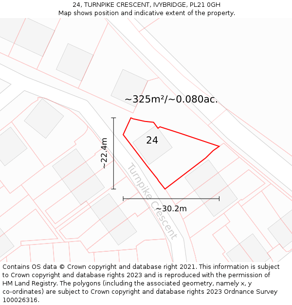 24, TURNPIKE CRESCENT, IVYBRIDGE, PL21 0GH: Plot and title map