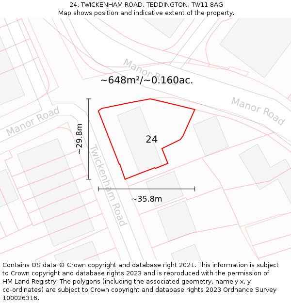 24, TWICKENHAM ROAD, TEDDINGTON, TW11 8AG: Plot and title map