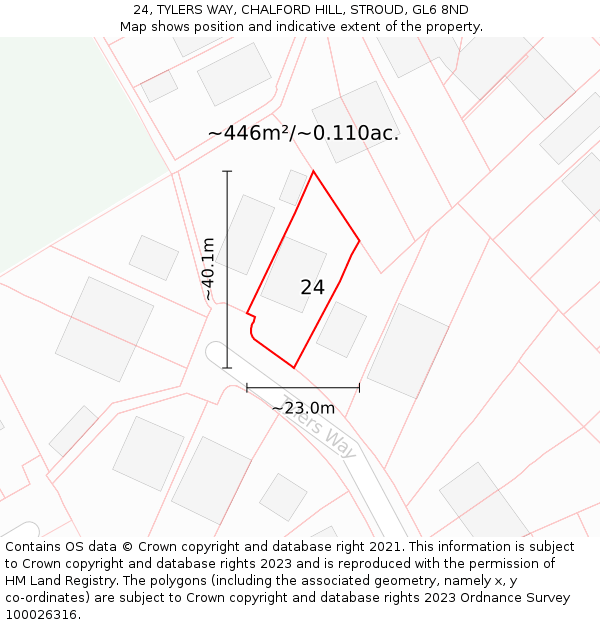 24, TYLERS WAY, CHALFORD HILL, STROUD, GL6 8ND: Plot and title map