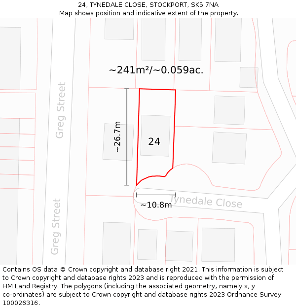 24, TYNEDALE CLOSE, STOCKPORT, SK5 7NA: Plot and title map