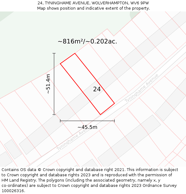 24, TYNINGHAME AVENUE, WOLVERHAMPTON, WV6 9PW: Plot and title map