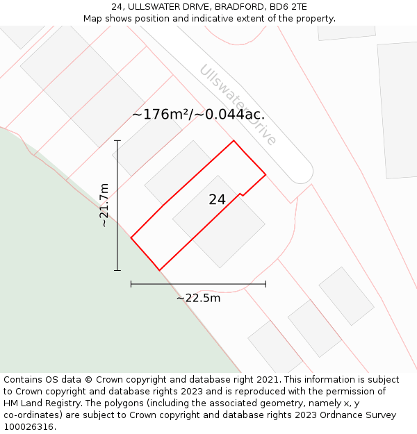 24, ULLSWATER DRIVE, BRADFORD, BD6 2TE: Plot and title map