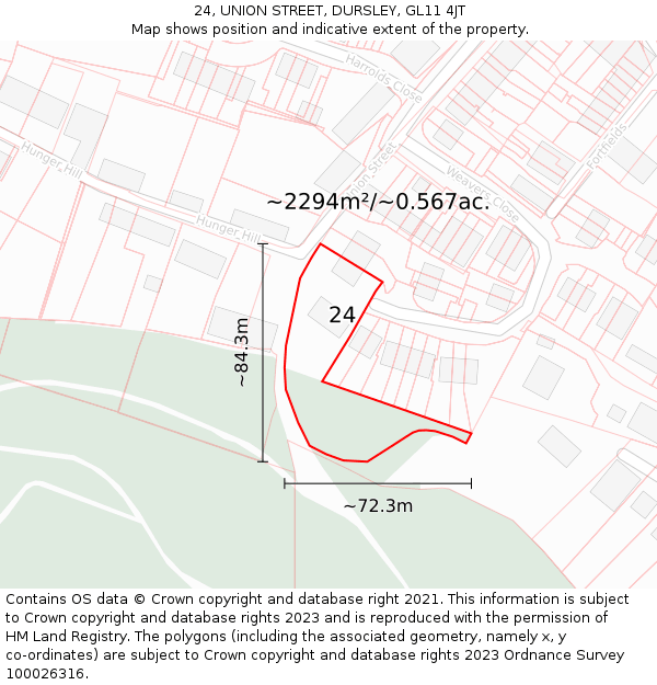 24, UNION STREET, DURSLEY, GL11 4JT: Plot and title map