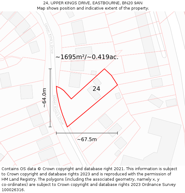 24, UPPER KINGS DRIVE, EASTBOURNE, BN20 9AN: Plot and title map