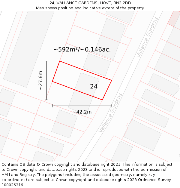 24, VALLANCE GARDENS, HOVE, BN3 2DD: Plot and title map