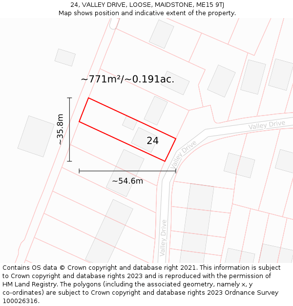 24, VALLEY DRIVE, LOOSE, MAIDSTONE, ME15 9TJ: Plot and title map