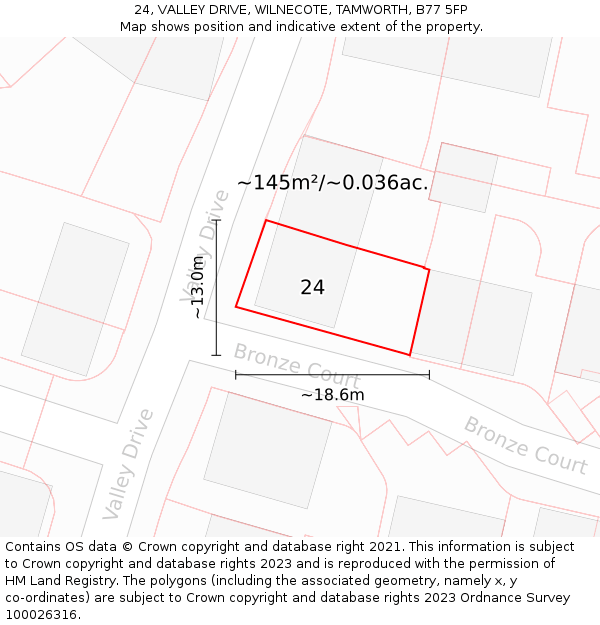 24, VALLEY DRIVE, WILNECOTE, TAMWORTH, B77 5FP: Plot and title map