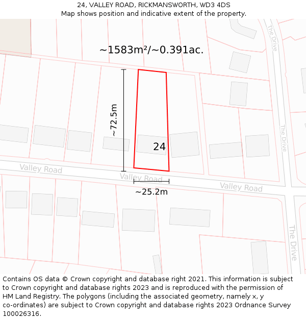 24, VALLEY ROAD, RICKMANSWORTH, WD3 4DS: Plot and title map