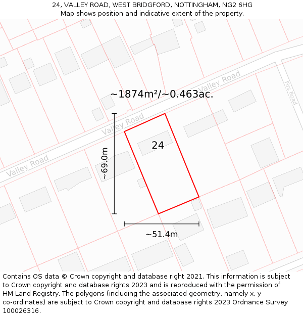 24, VALLEY ROAD, WEST BRIDGFORD, NOTTINGHAM, NG2 6HG: Plot and title map