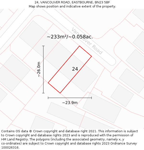 24, VANCOUVER ROAD, EASTBOURNE, BN23 5BF: Plot and title map