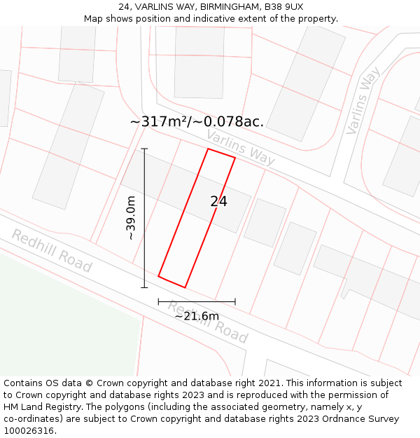 24, VARLINS WAY, BIRMINGHAM, B38 9UX: Plot and title map