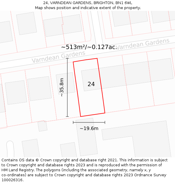 24, VARNDEAN GARDENS, BRIGHTON, BN1 6WL: Plot and title map