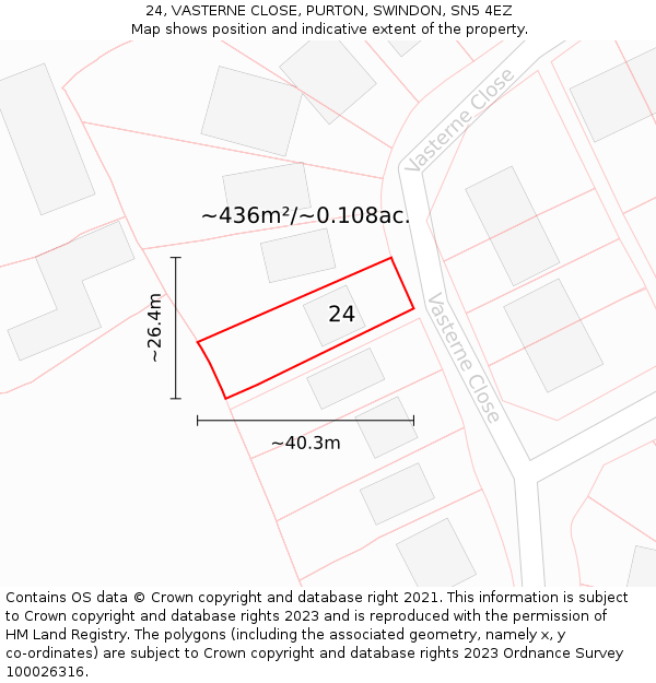 24, VASTERNE CLOSE, PURTON, SWINDON, SN5 4EZ: Plot and title map