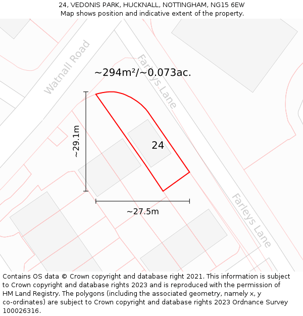 24, VEDONIS PARK, HUCKNALL, NOTTINGHAM, NG15 6EW: Plot and title map