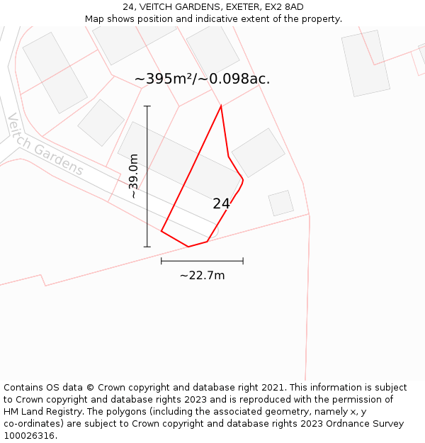 24, VEITCH GARDENS, EXETER, EX2 8AD: Plot and title map