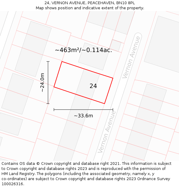 24, VERNON AVENUE, PEACEHAVEN, BN10 8PL: Plot and title map