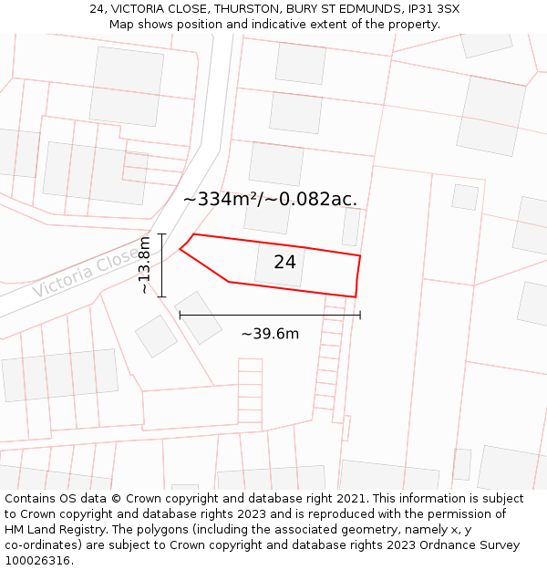 24, VICTORIA CLOSE, THURSTON, BURY ST EDMUNDS, IP31 3SX: Plot and title map