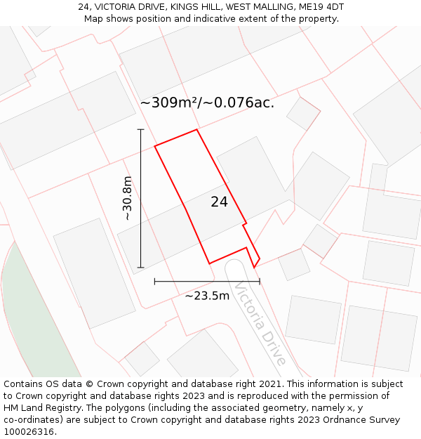 24, VICTORIA DRIVE, KINGS HILL, WEST MALLING, ME19 4DT: Plot and title map