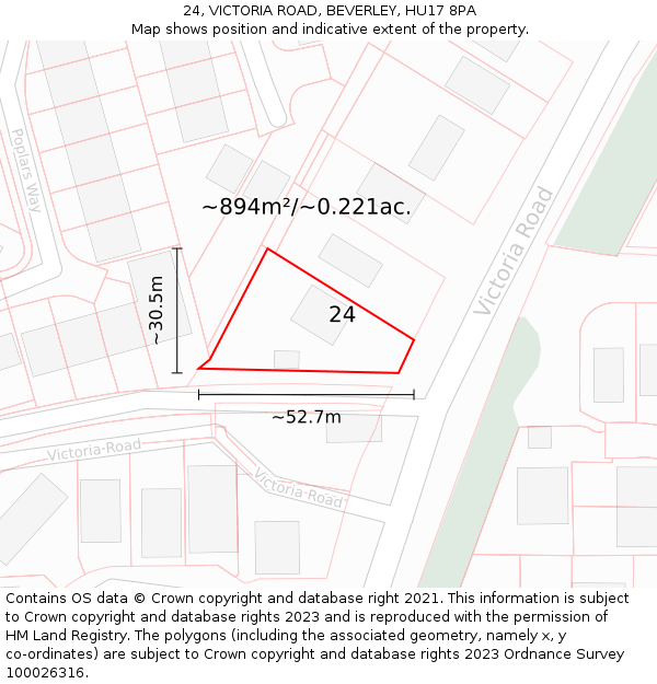 24, VICTORIA ROAD, BEVERLEY, HU17 8PA: Plot and title map