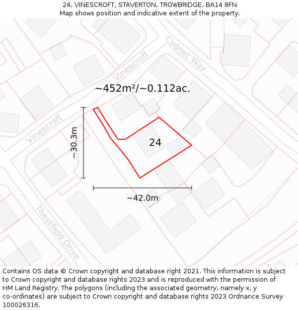 24, VINESCROFT, STAVERTON, TROWBRIDGE, BA14 8FN: Plot and title map