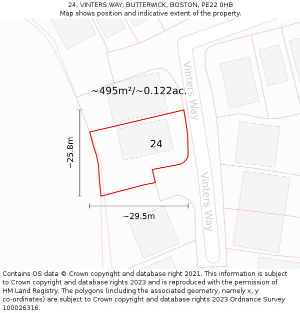 24, VINTERS WAY, BUTTERWICK, BOSTON, PE22 0HB: Plot and title map