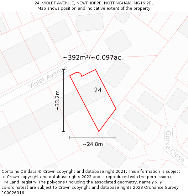 24, VIOLET AVENUE, NEWTHORPE, NOTTINGHAM, NG16 2BL: Plot and title map