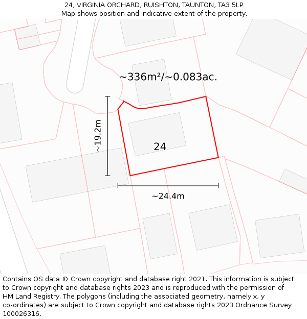 24, VIRGINIA ORCHARD, RUISHTON, TAUNTON, TA3 5LP: Plot and title map