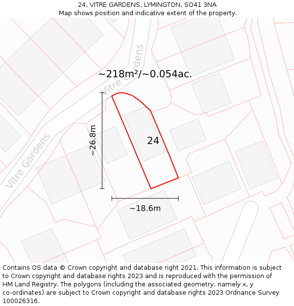 24, VITRE GARDENS, LYMINGTON, SO41 3NA: Plot and title map