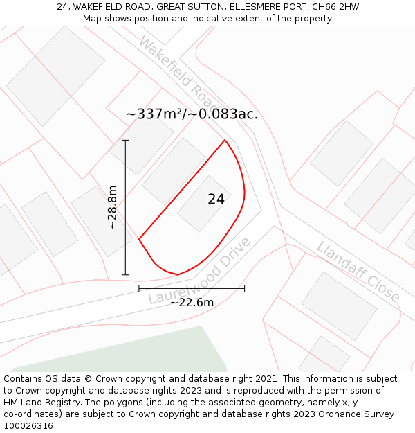 24, WAKEFIELD ROAD, GREAT SUTTON, ELLESMERE PORT, CH66 2HW: Plot and title map