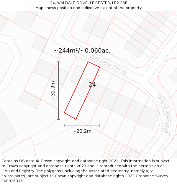 24, WALDALE DRIVE, LEICESTER, LE2 2AR: Plot and title map