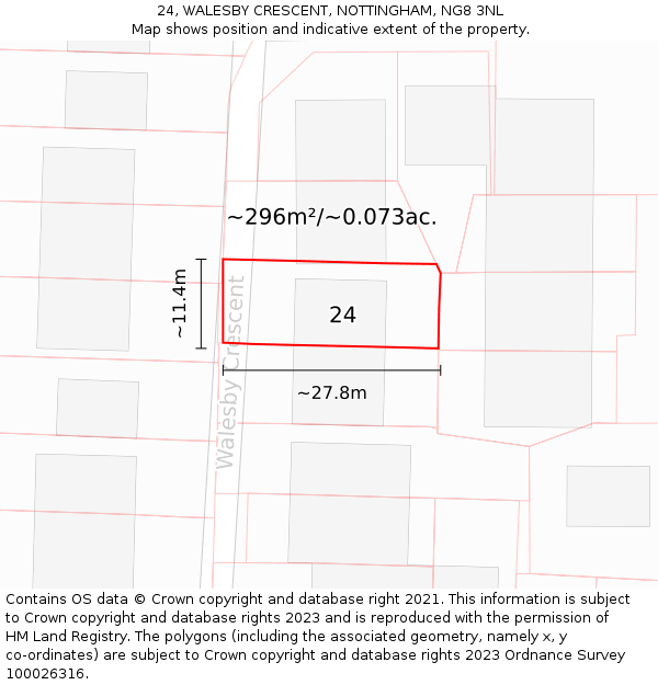 24, WALESBY CRESCENT, NOTTINGHAM, NG8 3NL: Plot and title map