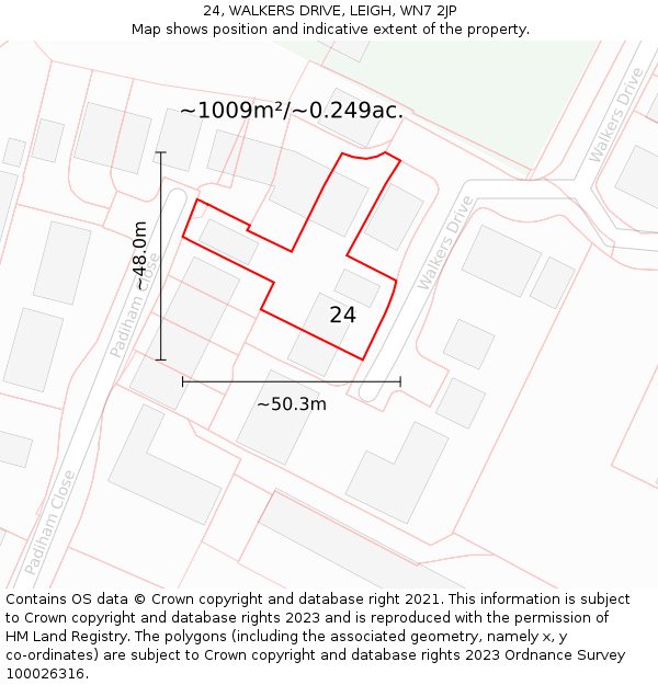 24, WALKERS DRIVE, LEIGH, WN7 2JP: Plot and title map