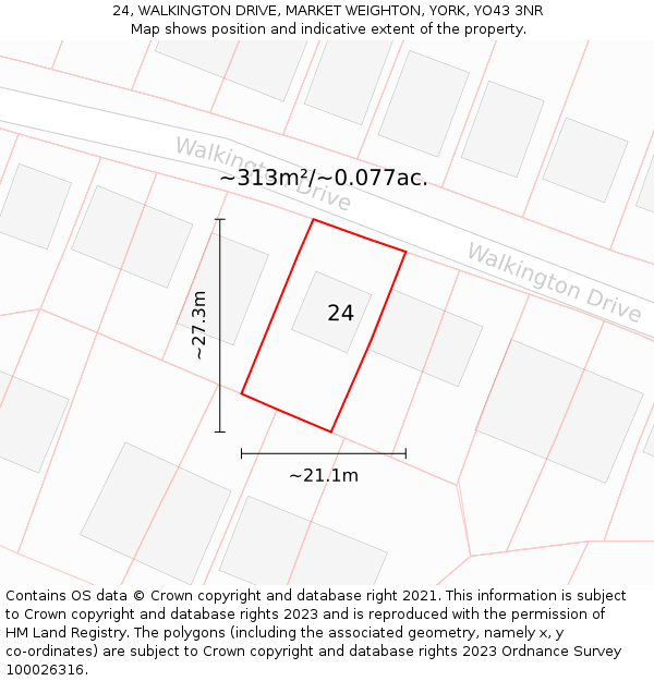 24, WALKINGTON DRIVE, MARKET WEIGHTON, YORK, YO43 3NR: Plot and title map