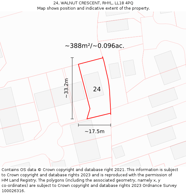 24, WALNUT CRESCENT, RHYL, LL18 4PQ: Plot and title map