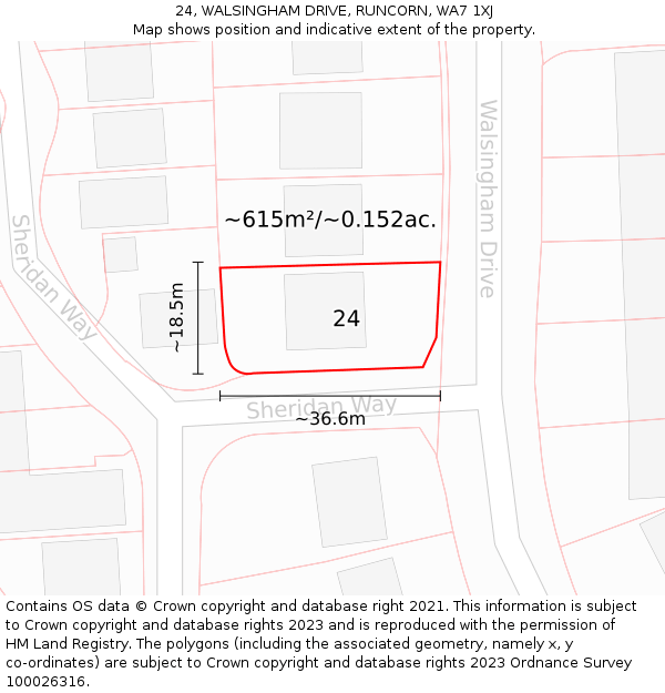 24, WALSINGHAM DRIVE, RUNCORN, WA7 1XJ: Plot and title map