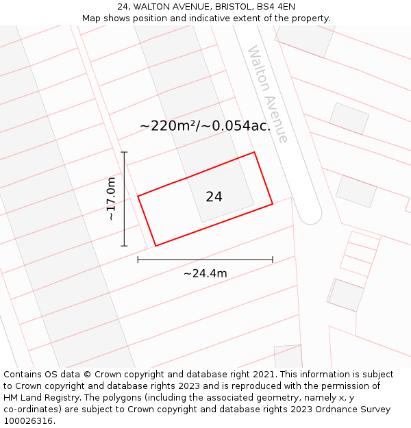 24, WALTON AVENUE, BRISTOL, BS4 4EN: Plot and title map