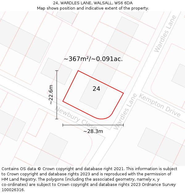 24, WARDLES LANE, WALSALL, WS6 6DA: Plot and title map