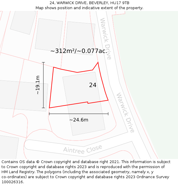 24, WARWICK DRIVE, BEVERLEY, HU17 9TB: Plot and title map