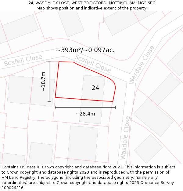 24, WASDALE CLOSE, WEST BRIDGFORD, NOTTINGHAM, NG2 6RG: Plot and title map