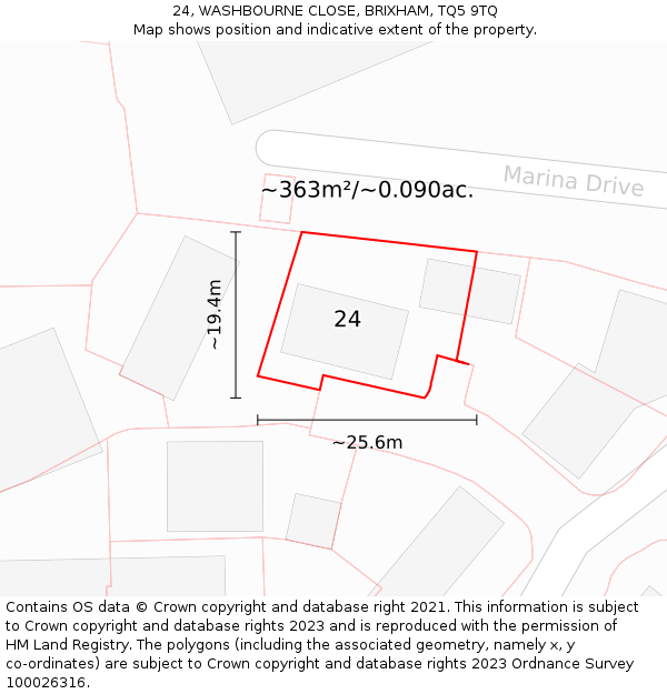 24, WASHBOURNE CLOSE, BRIXHAM, TQ5 9TQ: Plot and title map