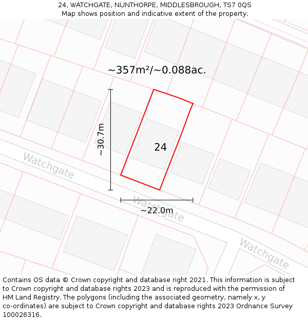 24, WATCHGATE, NUNTHORPE, MIDDLESBROUGH, TS7 0QS: Plot and title map