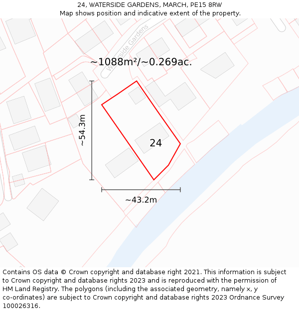 24, WATERSIDE GARDENS, MARCH, PE15 8RW: Plot and title map