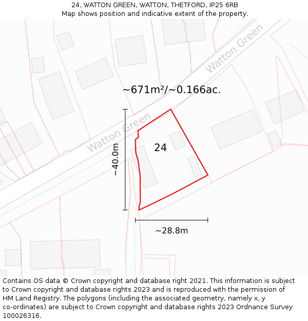 24, WATTON GREEN, WATTON, THETFORD, IP25 6RB: Plot and title map