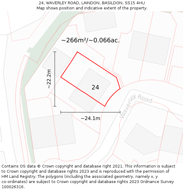 24, WAVERLEY ROAD, LAINDON, BASILDON, SS15 4HU: Plot and title map